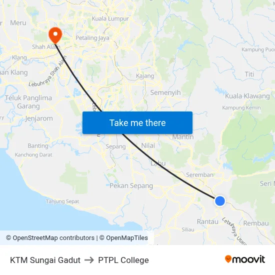 KTM Sungai Gadut to PTPL College map