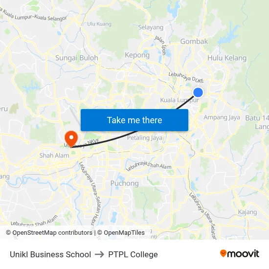 Unikl Business School to PTPL College map