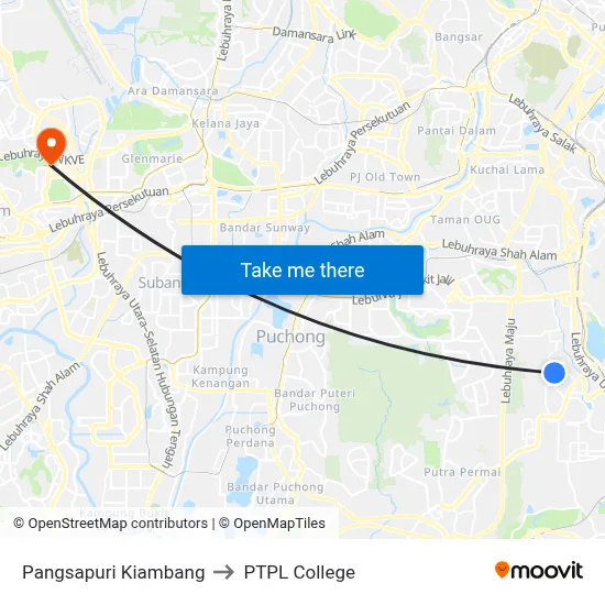 Pangsapuri Kiambang to PTPL College map