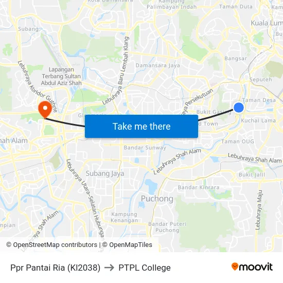 Ppr Pantai Ria (Kl2038) to PTPL College map
