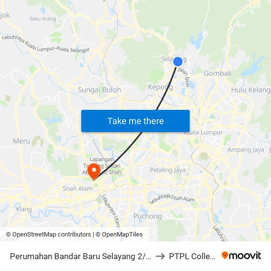 Perumahan Bandar Baru Selayang 2/3a to PTPL College map