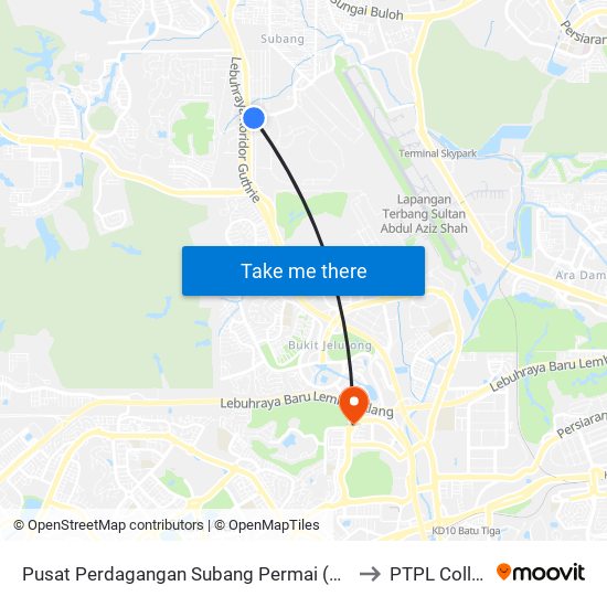 Pusat Perdagangan Subang Permai (Selatan) to PTPL College map