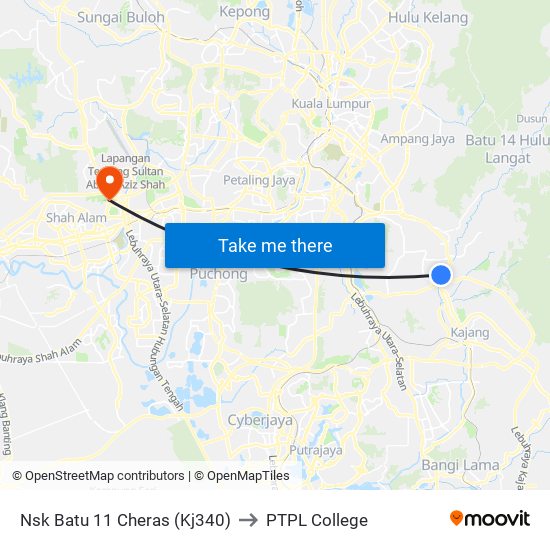 Nsk Batu 11 Cheras (Kj340) to PTPL College map