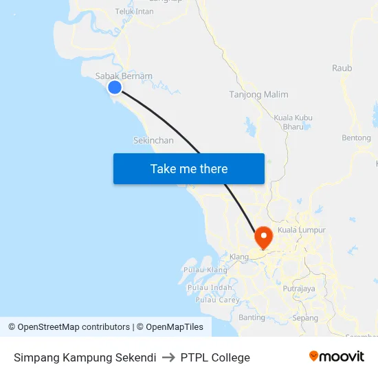 Simpang Kampung Sekendi to PTPL College map