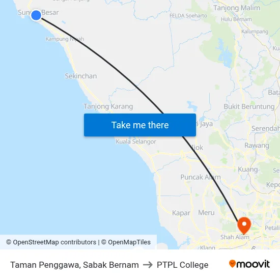 Taman Penggawa, Sabak Bernam to PTPL College map