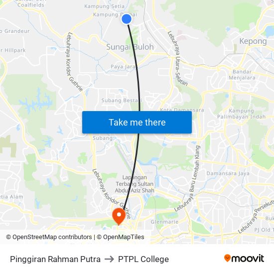 Pinggiran Rahman Putra to PTPL College map