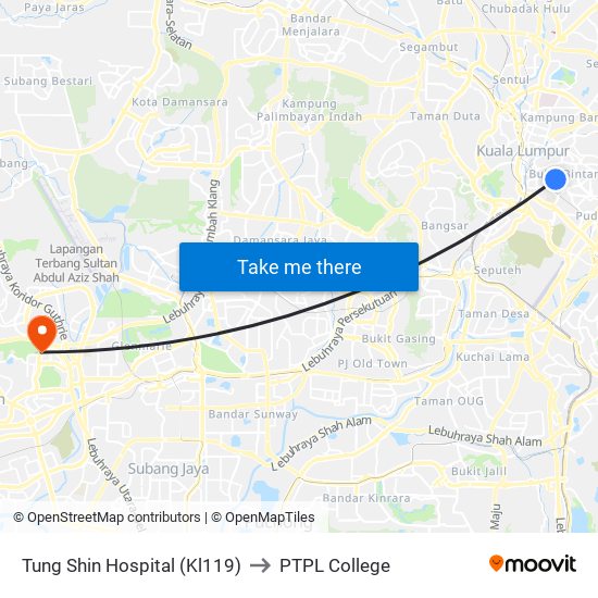 Tung Shin Hospital (Kl119) to PTPL College map
