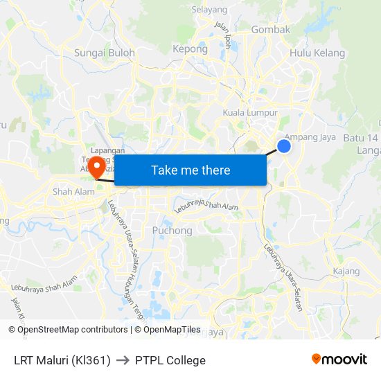 LRT Maluri (Kl361) to PTPL College map