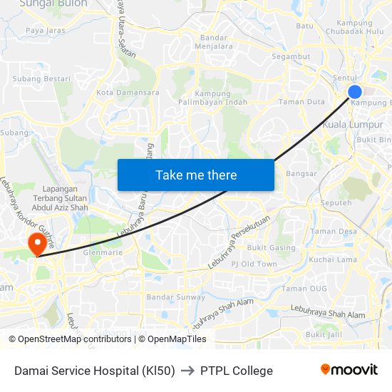 Damai Service Hospital (Kl50) to PTPL College map