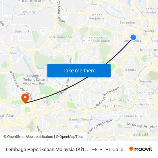Lembaga Peperiksaan Malaysia (Kl1036) to PTPL College map