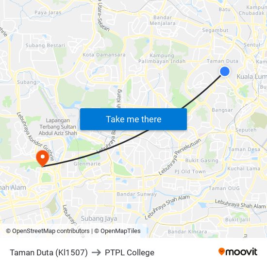 Taman Duta (Kl1507) to PTPL College map