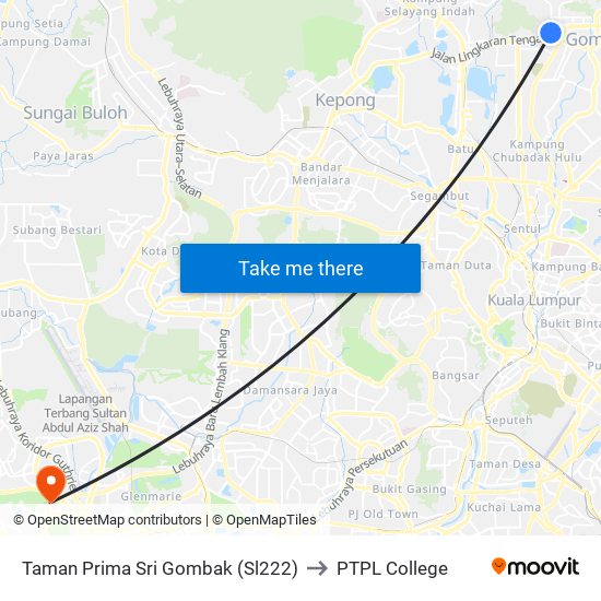 Taman Prima Sri Gombak (Sl222) to PTPL College map