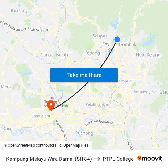 Kampung Melayu Wira Damai (Sl184) to PTPL College map