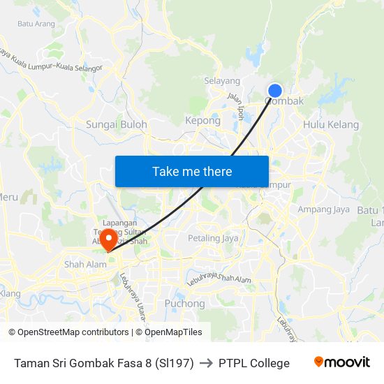 Taman Sri Gombak Fasa 8 (Sl197) to PTPL College map