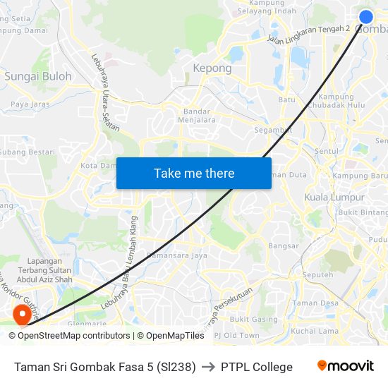 Taman Sri Gombak Fasa 5 (Sl238) to PTPL College map