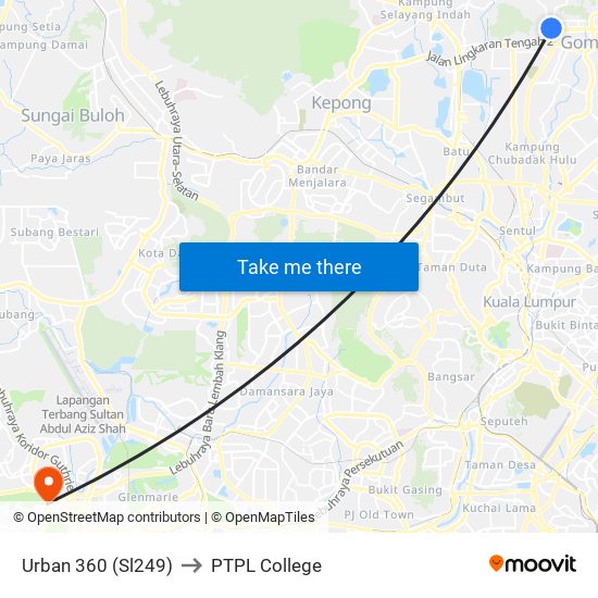 Urban 360 (Sl249) to PTPL College map