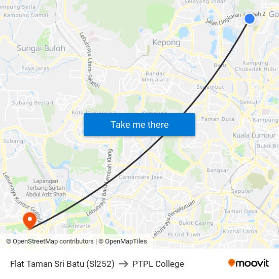 Flat Taman Sri Batu (Sl252) to PTPL College map