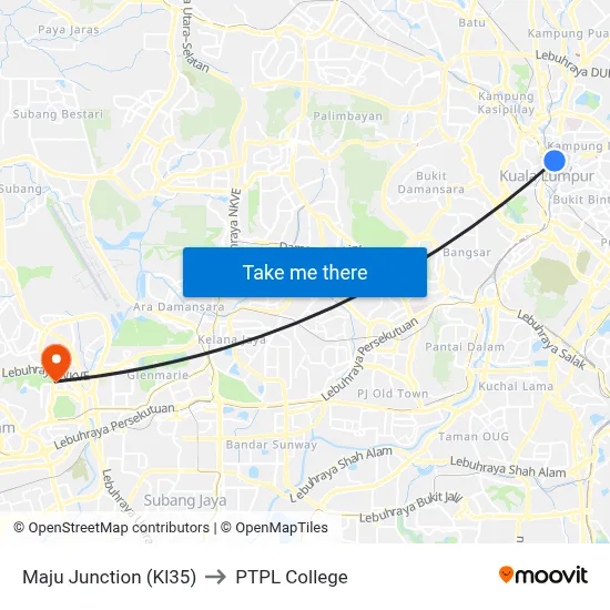 Maju Junction (Kl35) to PTPL College map