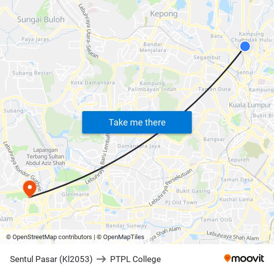 Sentul Pasar (Kl2053) to PTPL College map