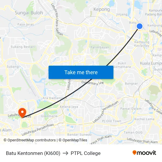 Batu Kentonmen (Kl600) to PTPL College map