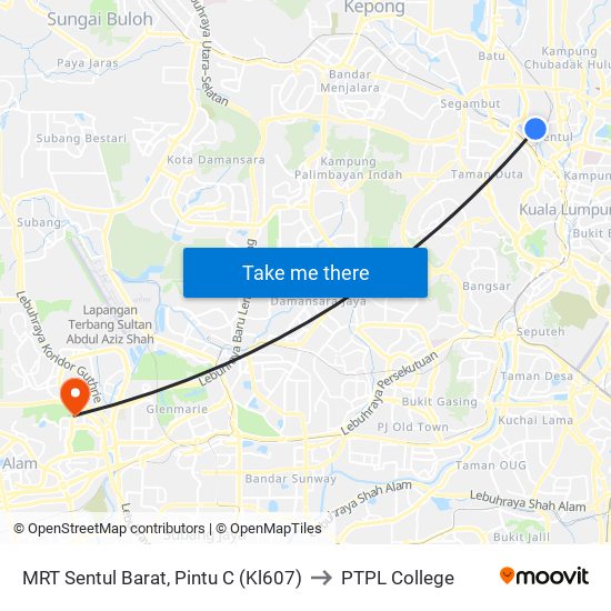 MRT Sentul Barat, Pintu C (Kl607) to PTPL College map