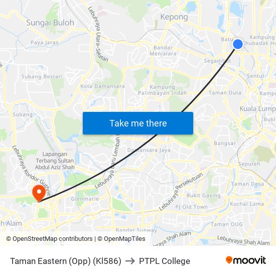 Taman Eastern (Opp) (Kl586) to PTPL College map