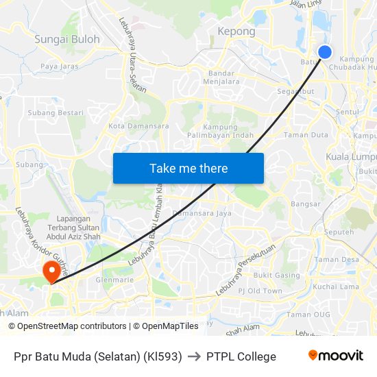 Ppr Batu Muda (Selatan) (Kl593) to PTPL College map