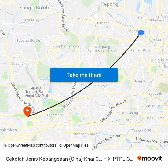 Sekolah Jenis Kebangsaan (Cina) Khai Chee (Opp) (Kl540) to PTPL College map