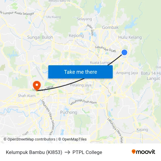 Kelumpuk Bambu (Kl853) to PTPL College map