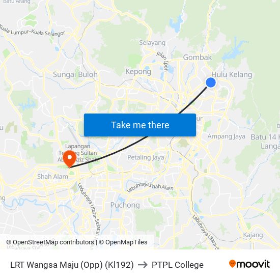 LRT Wangsa Maju (Opp) (Kl192) to PTPL College map