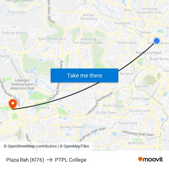 Plaza Rah (Kl76) to PTPL College map