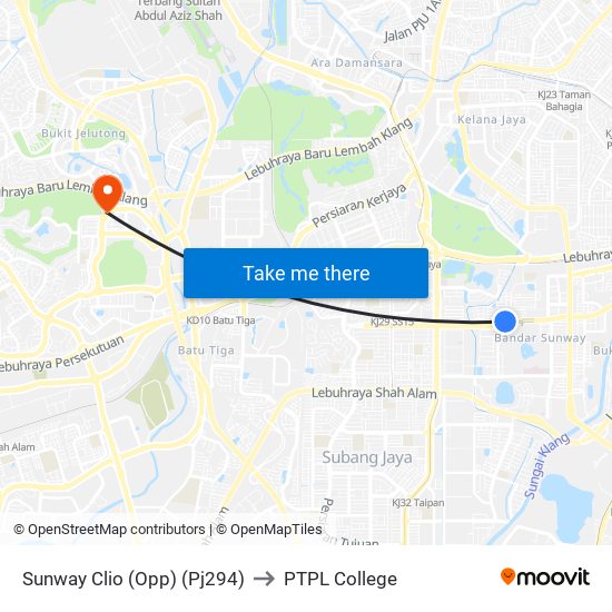 Sunway Clio (Opp) (Pj294) to PTPL College map