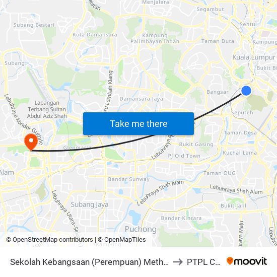 Sekolah Kebangsaan (Perempuan) Methodist 1 & 2 (Kl1082) to PTPL College map