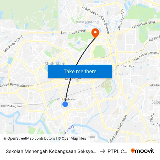 Sekolah Menengah Kebangsaan Seksyen 18 (Opp) (Sa934) to PTPL College map