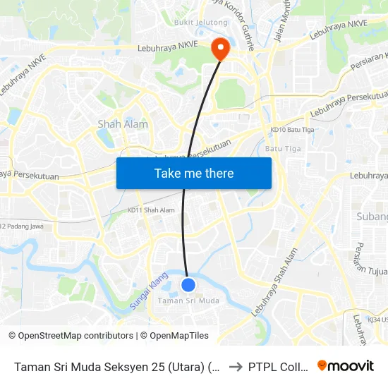 Taman Sri Muda Seksyen 25 (Utara) (Sa389) to PTPL College map