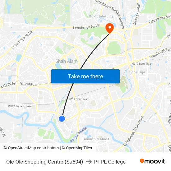 Ole-Ole Shopping Centre (Sa594) to PTPL College map