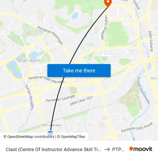 Ciast (Centre Of Instructor Advance Skill Training)Seksyen 19 Shah Alam (Utara) (Sa428) to PTPL College map