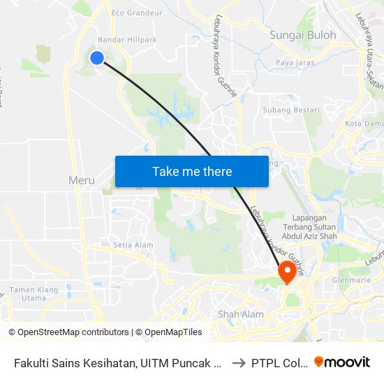 Fakulti Sains Kesihatan, UITM Puncak Alam (Ks34) to PTPL College map