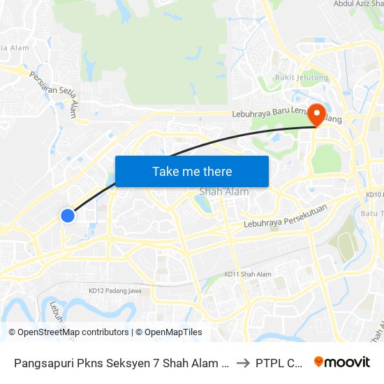 Pangsapuri Pkns Seksyen 7 Shah Alam (Barat) (Sa276) to PTPL College map