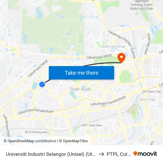 Universiti Industri Selangor (Unisel) (Utara) (Sa11) to PTPL College map
