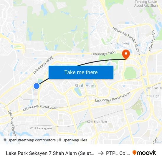 Lake Park Seksyen 7 Shah Alam (Selatan) (Sa301) to PTPL College map