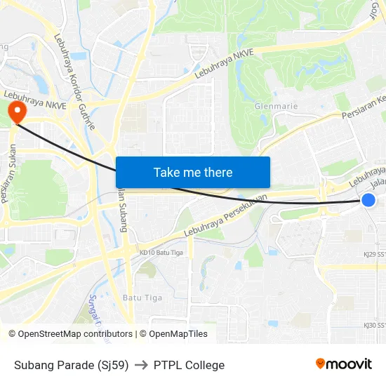 Subang Parade (Sj59) to PTPL College map