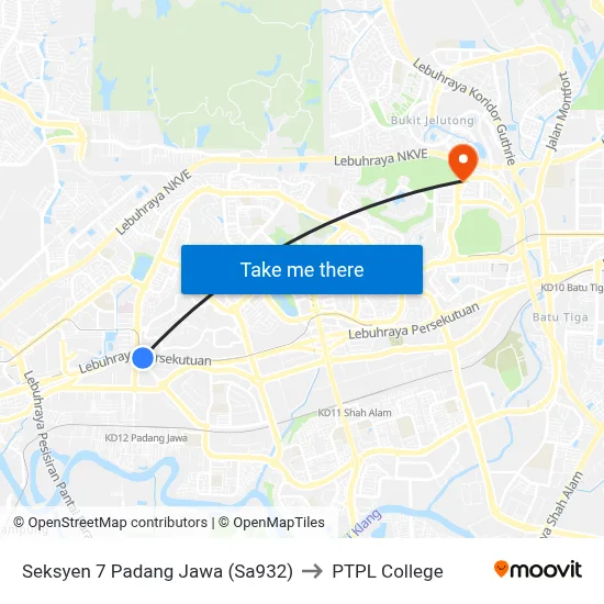 Seksyen 7 Padang Jawa (Sa932) to PTPL College map