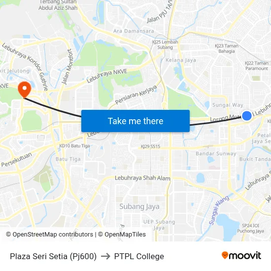 Plaza Seri Setia (Pj600) to PTPL College map