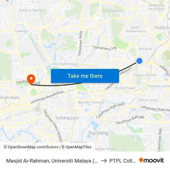 Masjid Ar-Rahman, Universiti Malaya (Kl1102) to PTPL College map