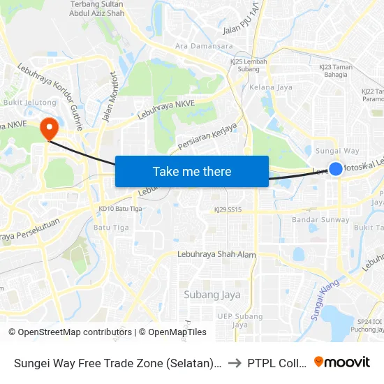 Sungei Way Free Trade Zone (Selatan) (Pj744) to PTPL College map