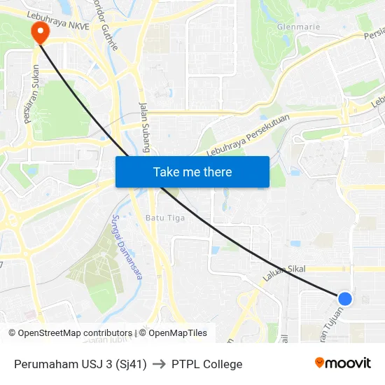 Perumaham USJ 3 (Sj41) to PTPL College map