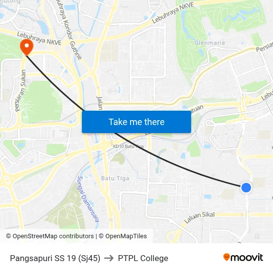 Pangsapuri SS 19 (Sj45) to PTPL College map