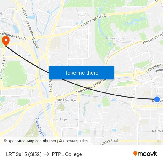LRT Ss15 (Sj52) to PTPL College map