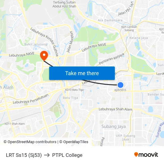 LRT Ss15 (Sj53) to PTPL College map